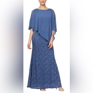 SL FASHIONS Popover Dress With Beaded Shoulder Detail & Asymmetric Overlay Sz 6